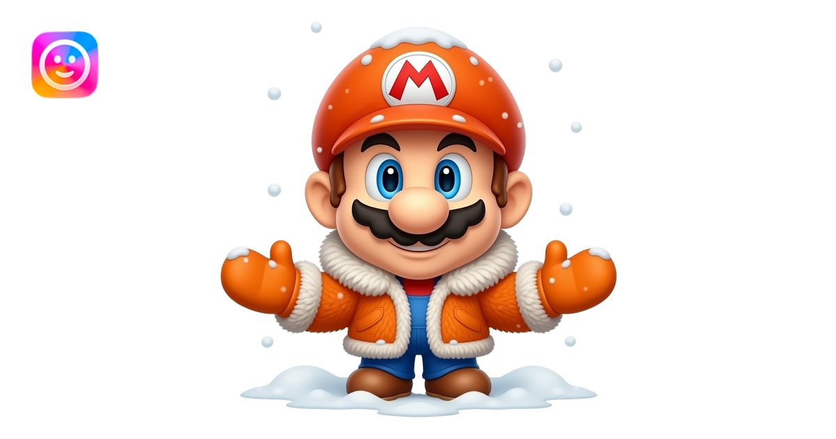 chibi mario wearing fur coat and mittens in snow emoji | AI Emoji Generator