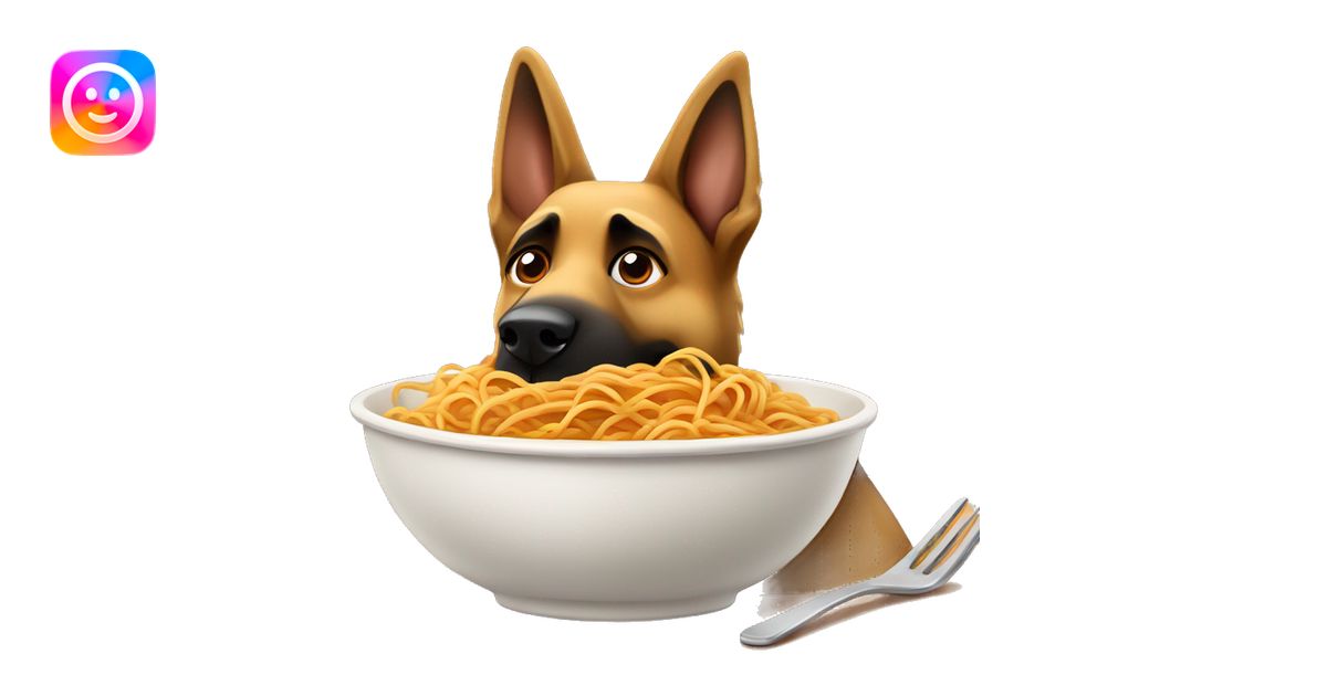 German shepherd eating a big bowl of spaghetti emoji | AI Emoji Generator