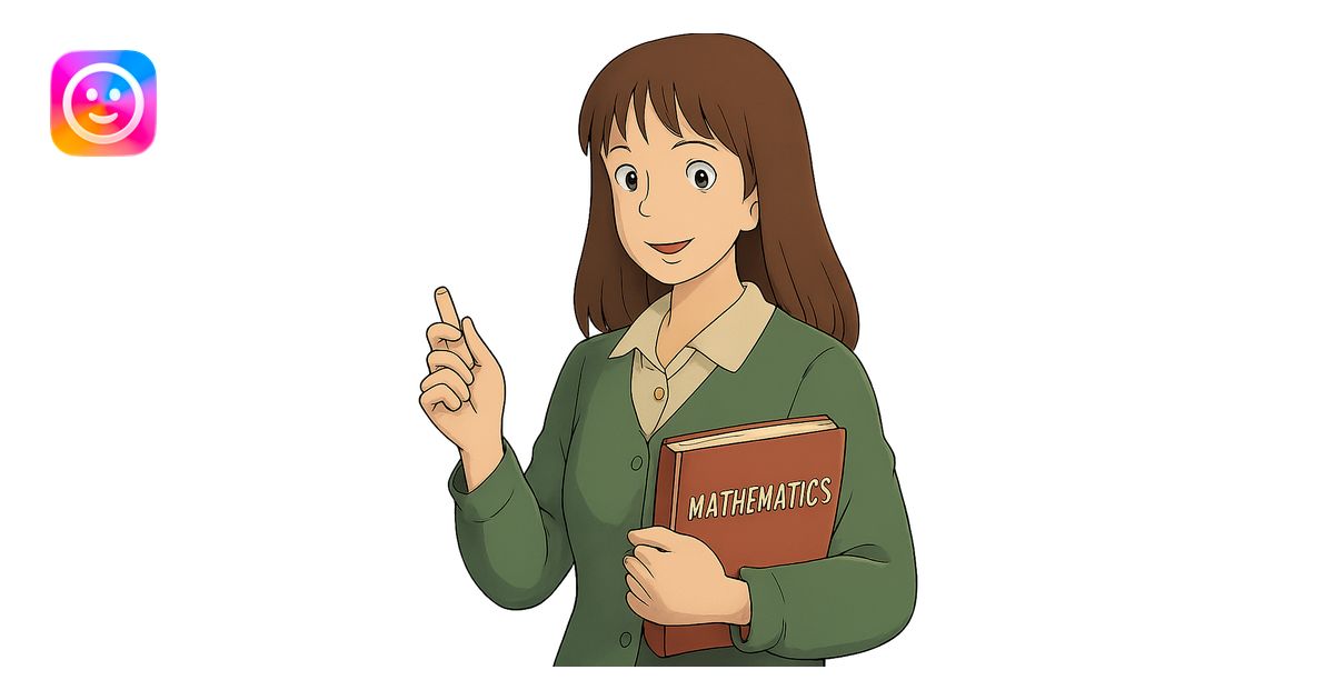 female math teacher, brown straight hair, Caucasian, ghibli style ...