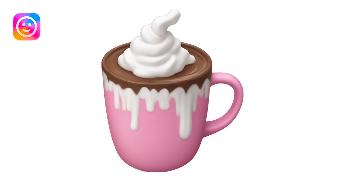 hot cocoa in a pink mug with whipped cream and marshmallow emoji | AI ...