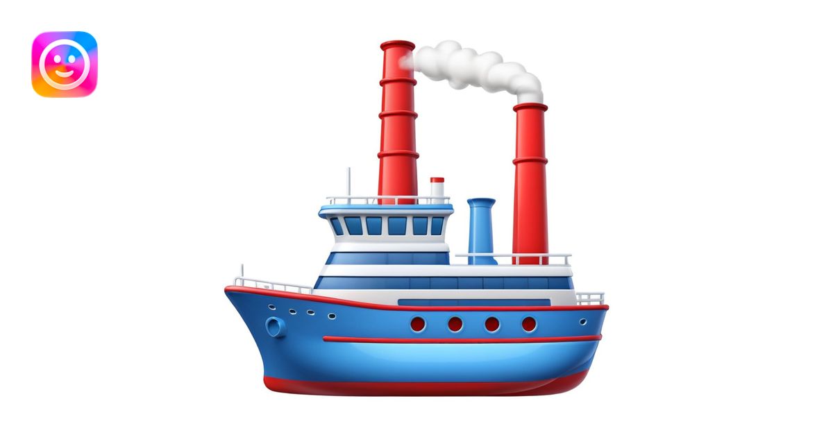 3D Apple-style emoji of a ship with simplified shapes, cartoon-like ...