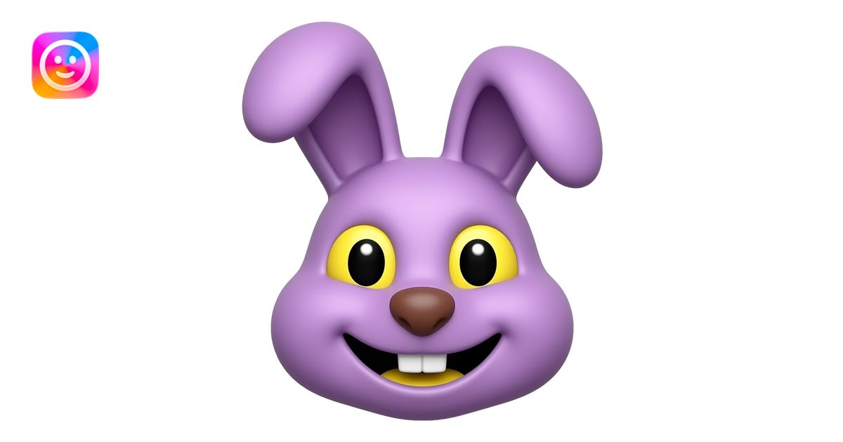 A bunny who is purple has yellow eyes but black pupoles and it's ...