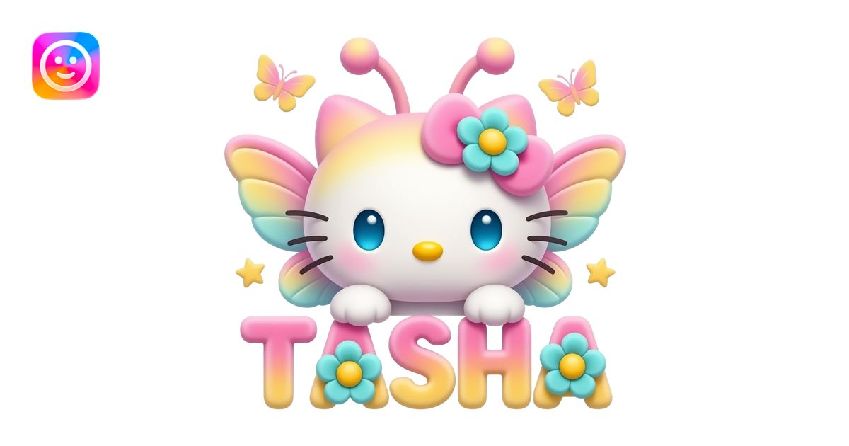 White velvety fur 3D hello kitty head, pink yellow cyan ombre 3D flower ...