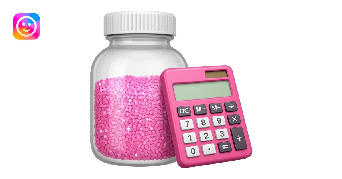 pink sparkly pill bottle with pink calculator leaning on it emoji | AI ...