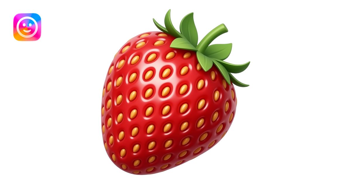 Single ripe red strawberry with green leaves. Classic emoji, subtle ...