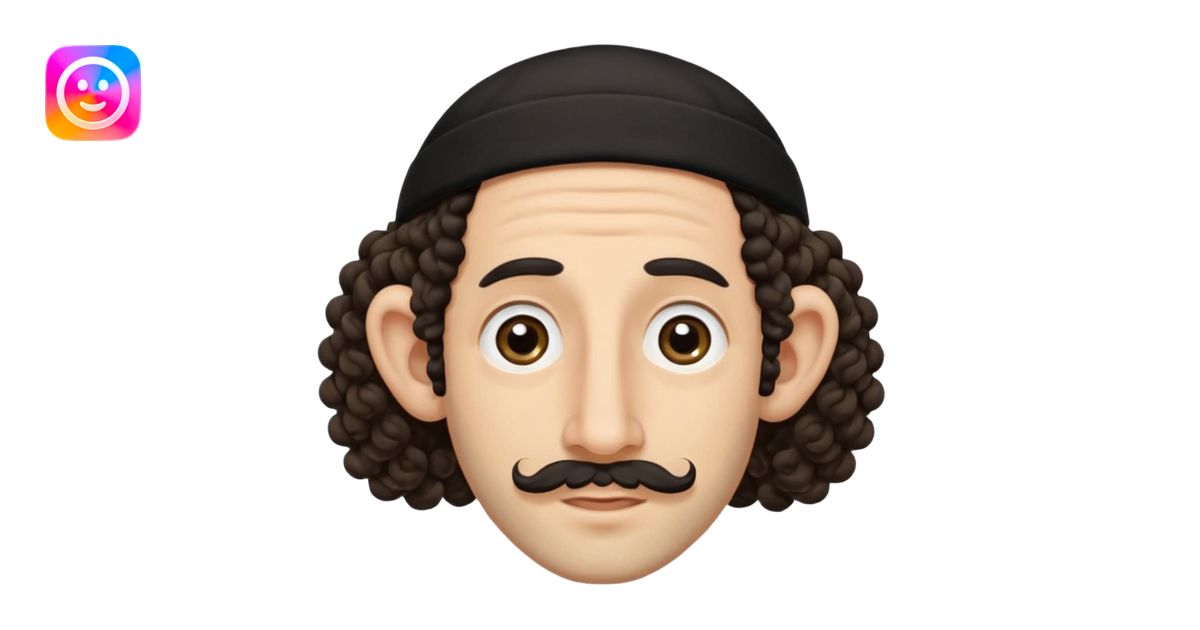 jewish jew man's face, wearing a tiny black kippah and 2 curly long ...