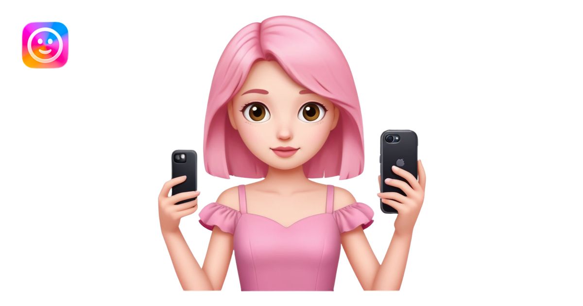 girl wearing a cute pink dress taking a selfie emoji | AI Emoji Generator