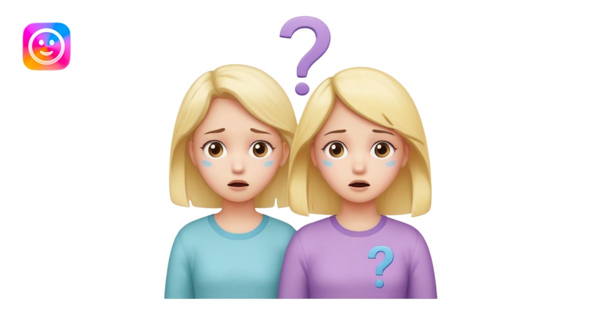 Two girls are talking; one looks confused with question marks above her ...