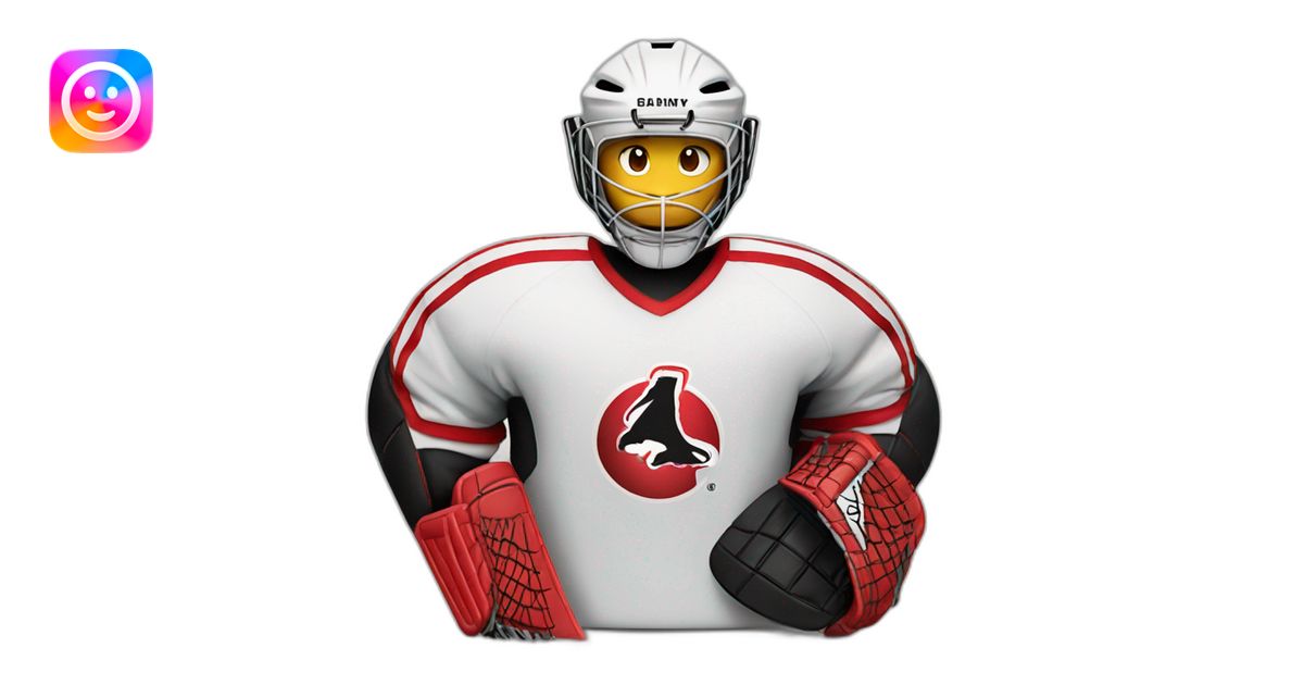 Hockey goalie with red and black equipment emoji | AI Emoji Generator