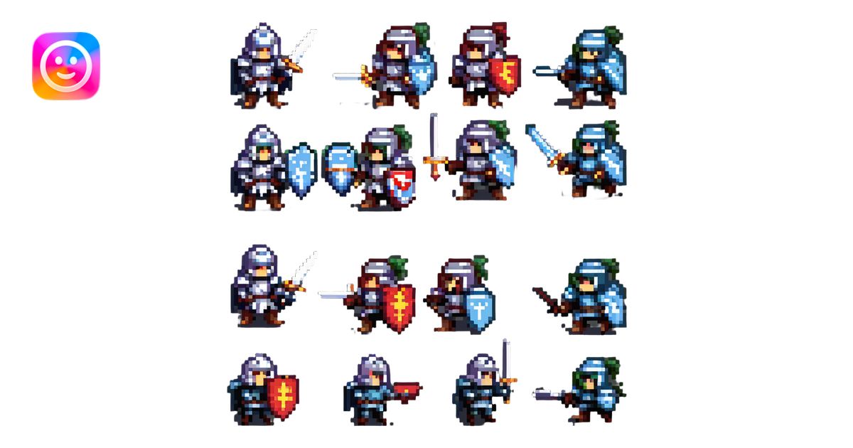 pixel art sprite sheet of a knight attacking and defending animation ...