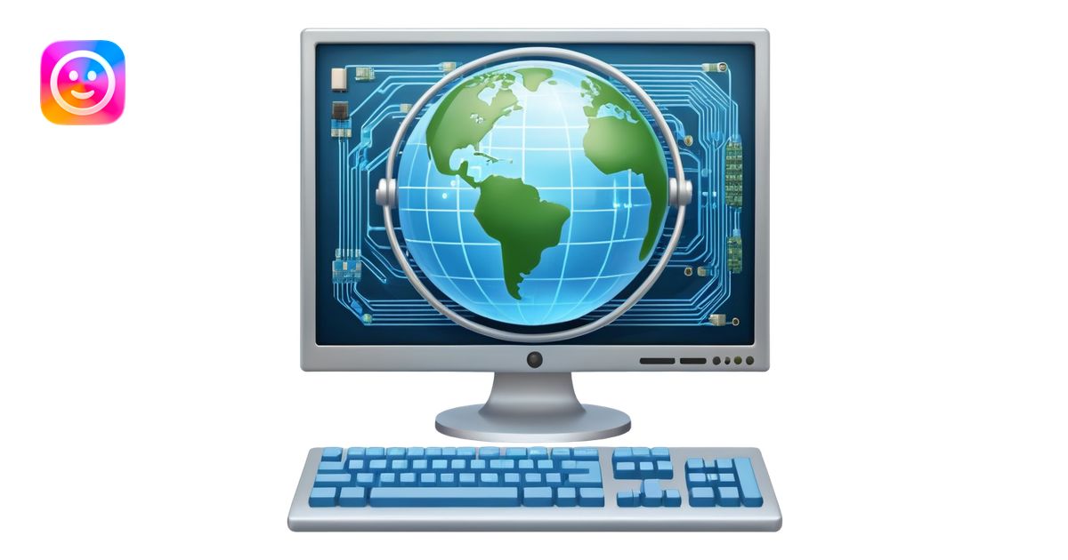 An icon featuring a computer monitor displaying code, a globe with ...