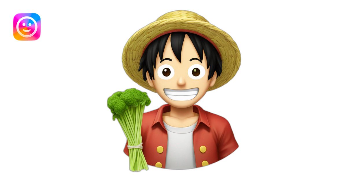 luffy one piece avec un plat de spaghetti au pesto emoji | AI Emoji ...