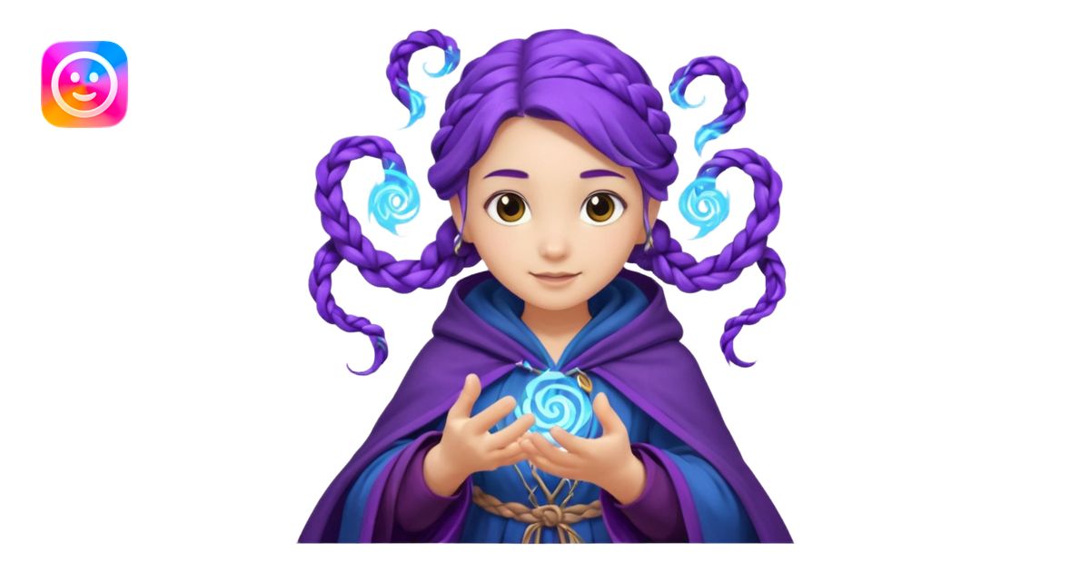 A playful mage girl with braids, purple cloak, and magic swirling ...