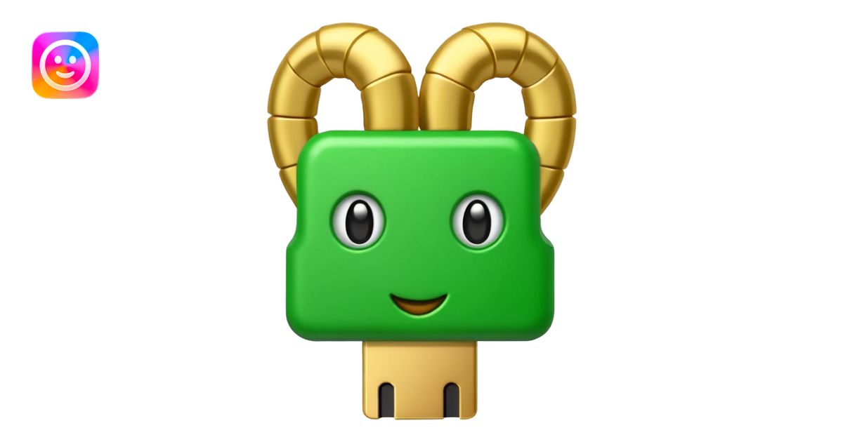 Apple-style 3D emoji of a single green RAM stick, gold connector pins ...