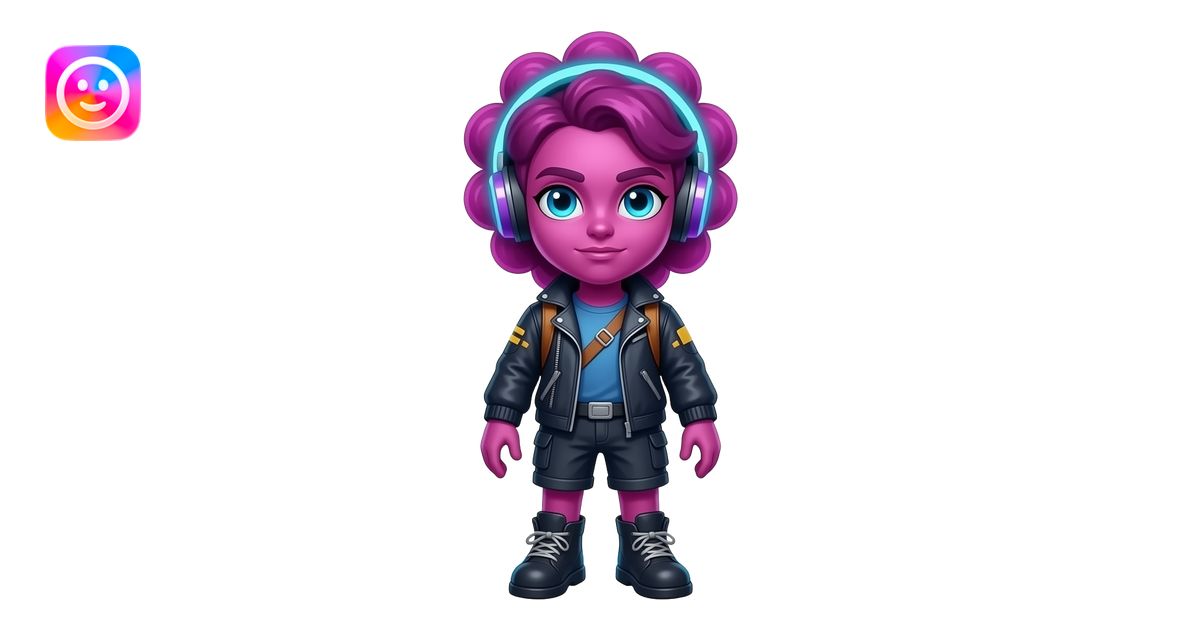A neon portal character with a glowing magenta body, circular portal ...