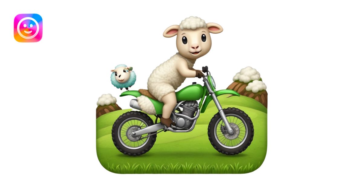 cartoon sheep on a dirt bike jumping emoji | AI Emoji Generator