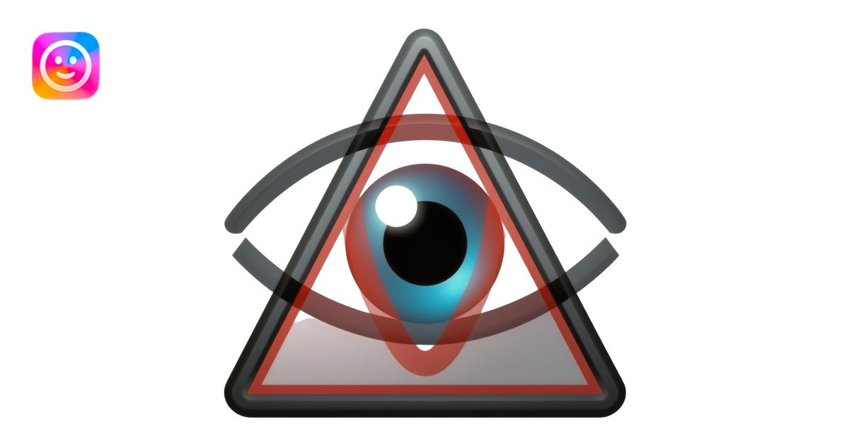 red and black caution symbol inside of an eye logo emoji | AI Emoji ...