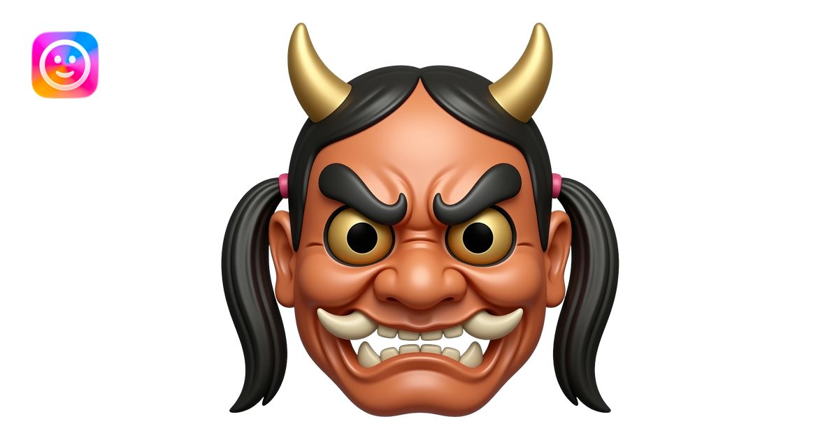 Female Japanese ogre mask with cute pigtails emoji | AI Emoji Generator