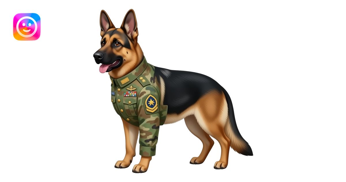 A German Shepherd wearing a full army general uniform, full body ...