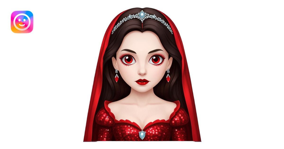 Bride of Dracula with long dark brown hair, red sequin outfit emoji ...