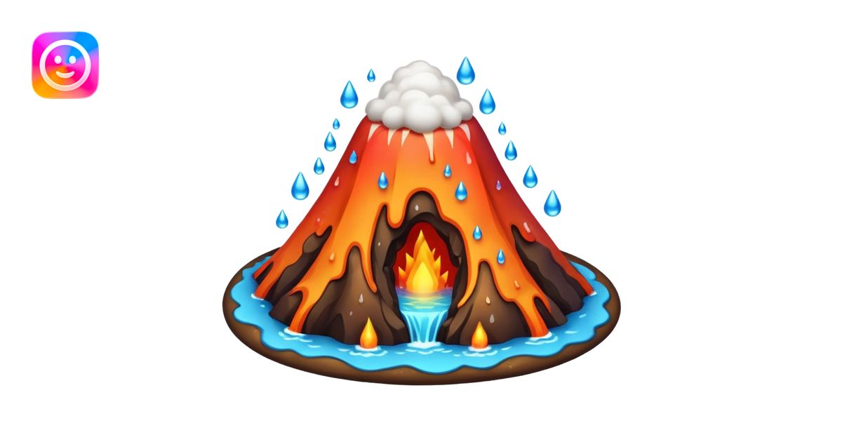 A cute, round emoji-style volcano with a smooth, simplified shape and ...