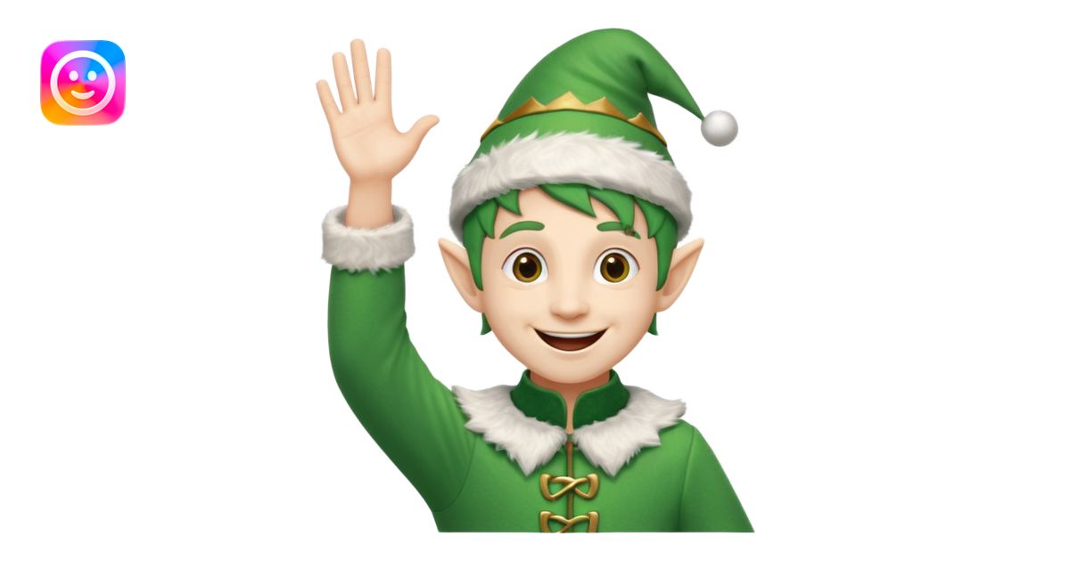 DUENDE NAVIDEÑO SONRIENDO CON DIENTES Y MANOS ARRIBA ANIMANDO emoji ...