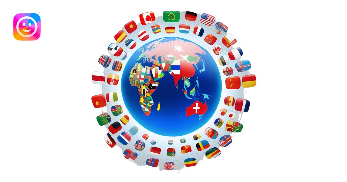 Glowing globe with interconnected lines, surrounded by small country ...
