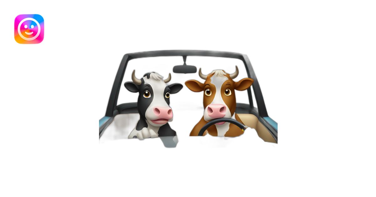 Two cows driving in a car and smoking cigarette emoji | AI Emoji Generator