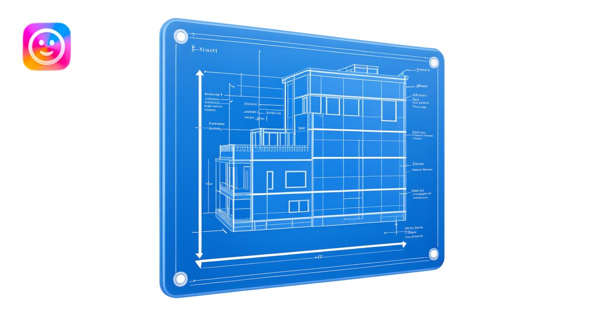 blue blueprint plan with white lines, side view emoji | AI Emoji Generator