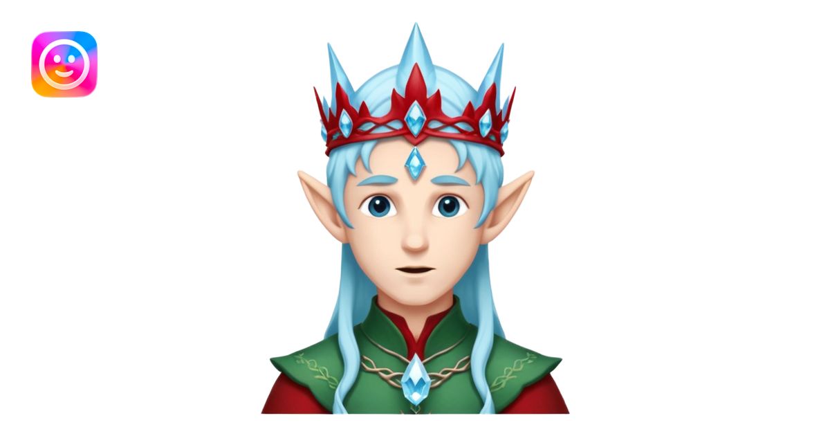 Fantasy elf portrait emoji, icy blue crystal crown with deep red ...