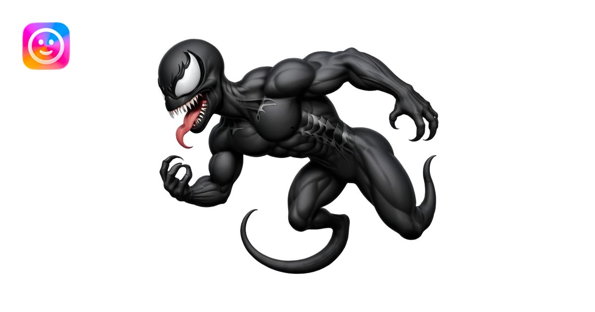 Venom crawling, clean black body, no logos or markings, expressive ...