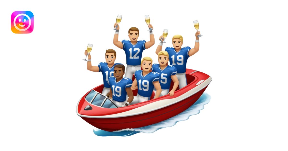 American footballers Party on speedboat emoji | AI Emoji Generator