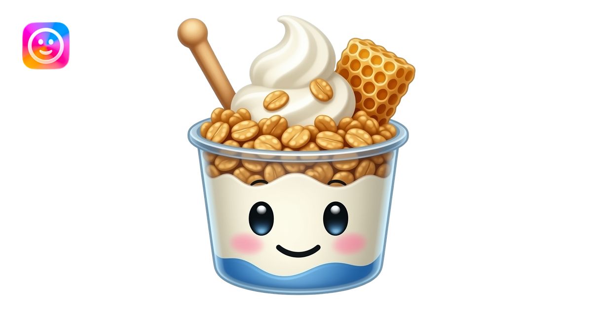 kawaii greek yogurt bowl emoji, soft serve yogurt swirl with granola ...