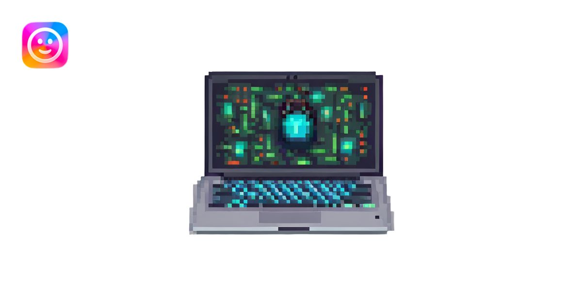 Glowing pixel laptop with code on the screen emoji | AI Emoji Generator