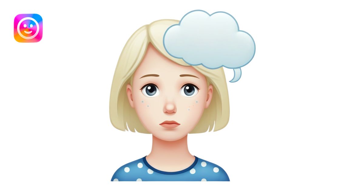 A face with anxious expression looking away, thought bubble with dots ...