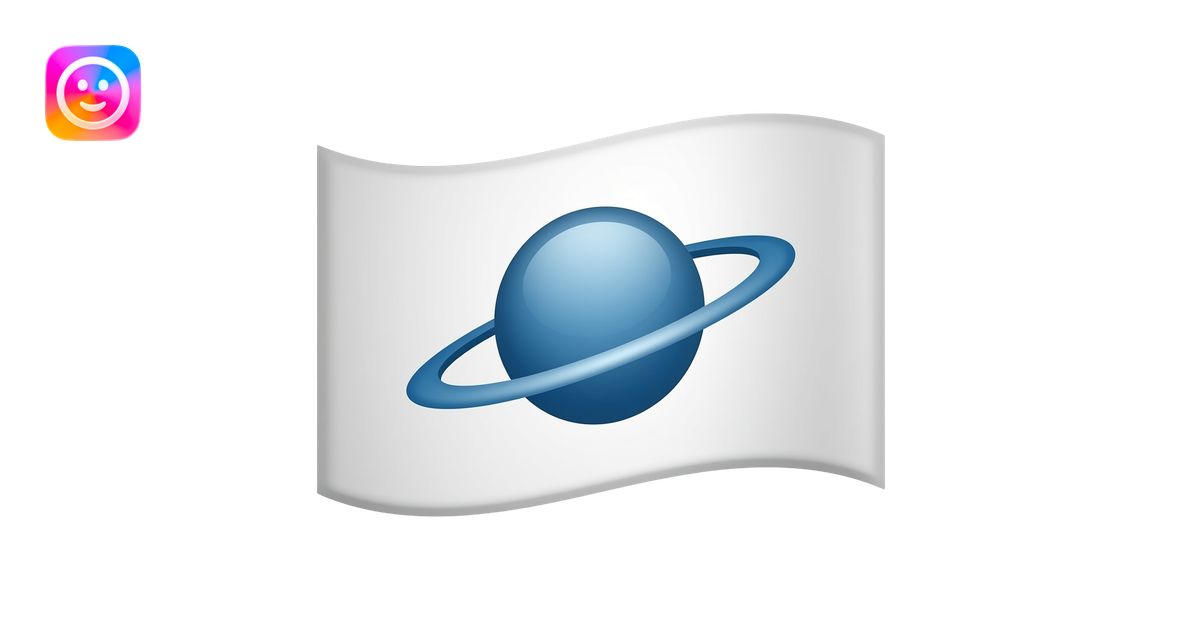 White flag with orbit ring and spheres on it emoji | AI Emoji Generator