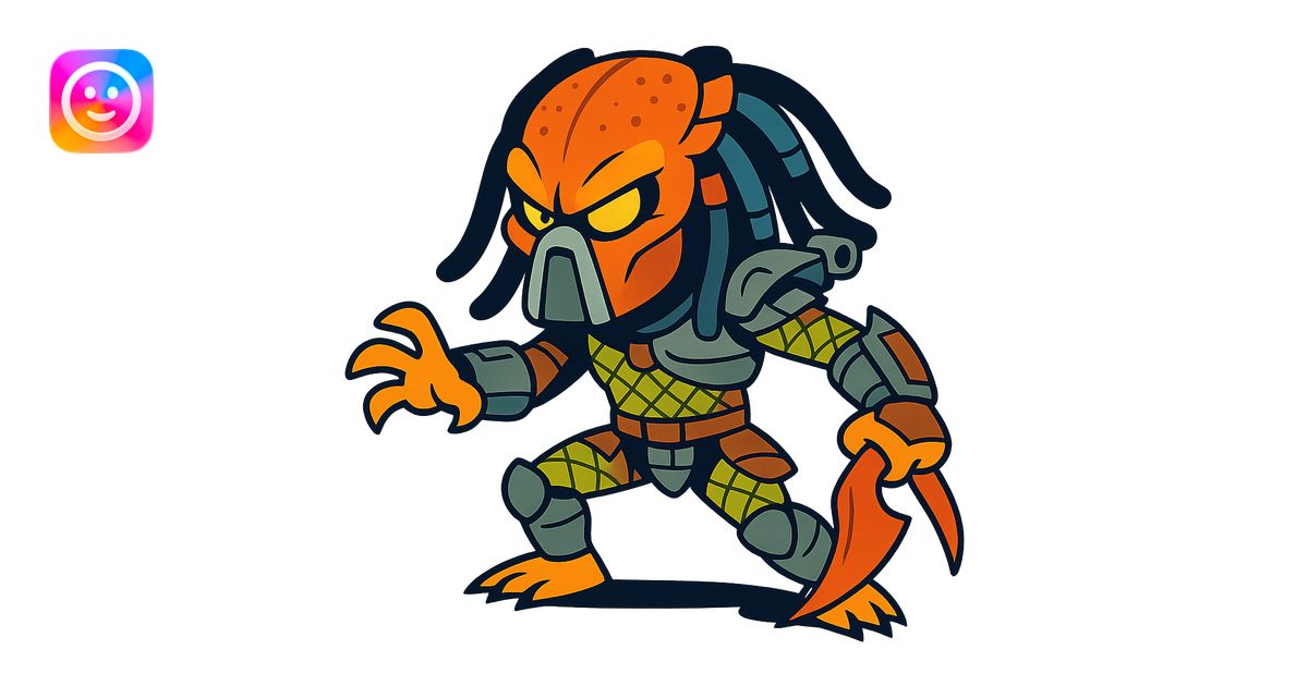 Predator, stylized cartoon version, exaggerated features, playful ...