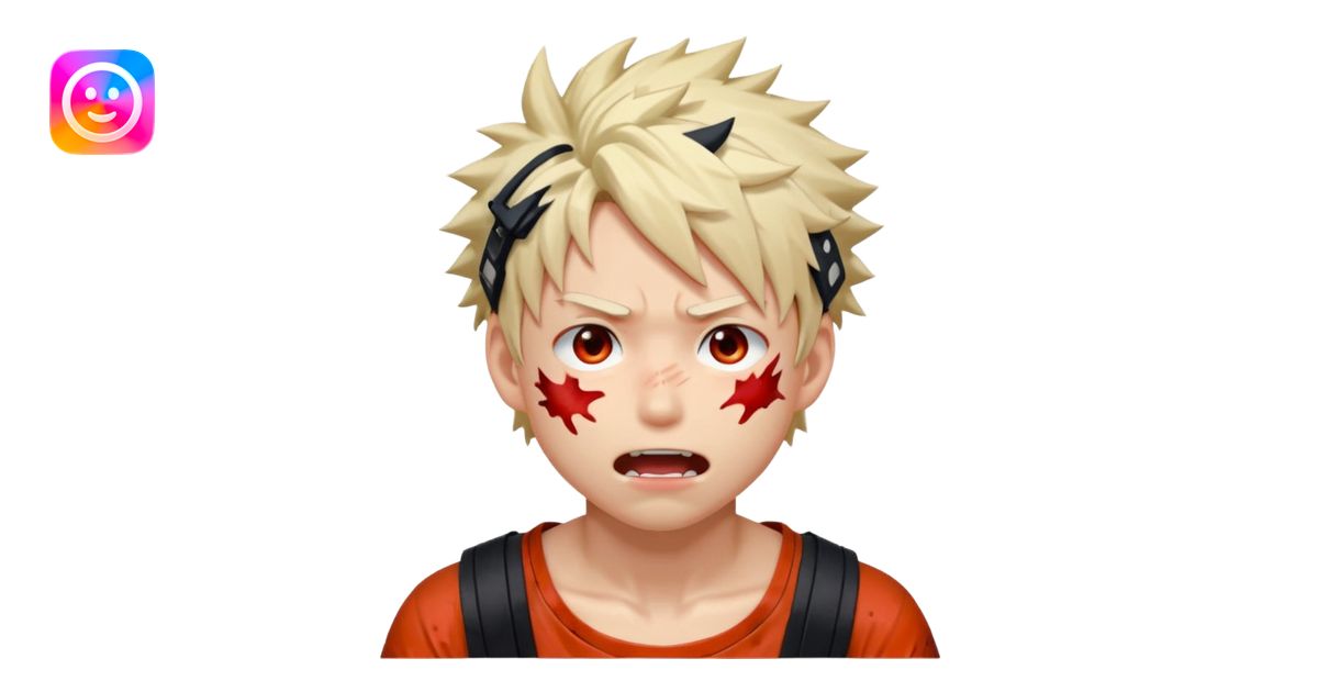 Katsuki Bakugo with his eyes rolled back and his eyebrows tilted back ...