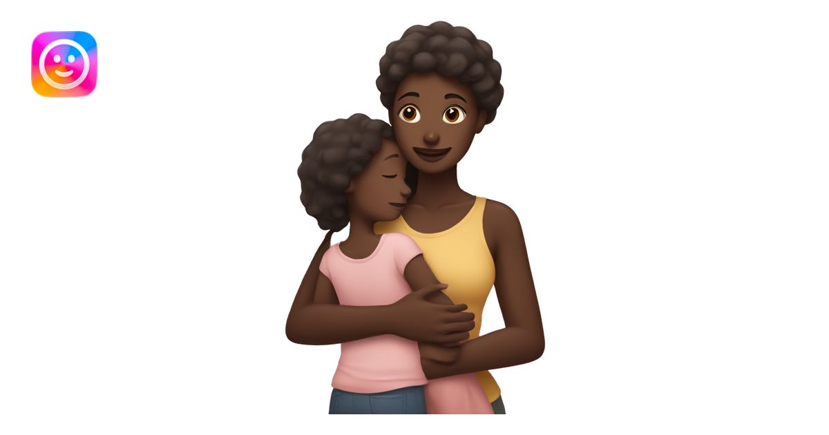 Dark skin mom hugging her brown skin daughter emoji | AI Emoji Generator