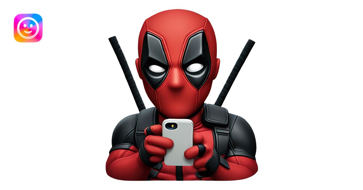 Deadpool looking at phone emoji | AI Emoji Generator