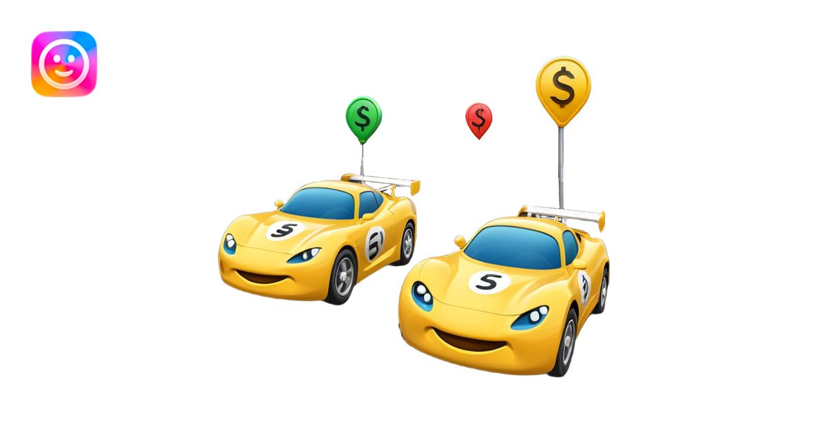 Two emoji-style cars racing toward a finish line labeled “$20K”, one ...