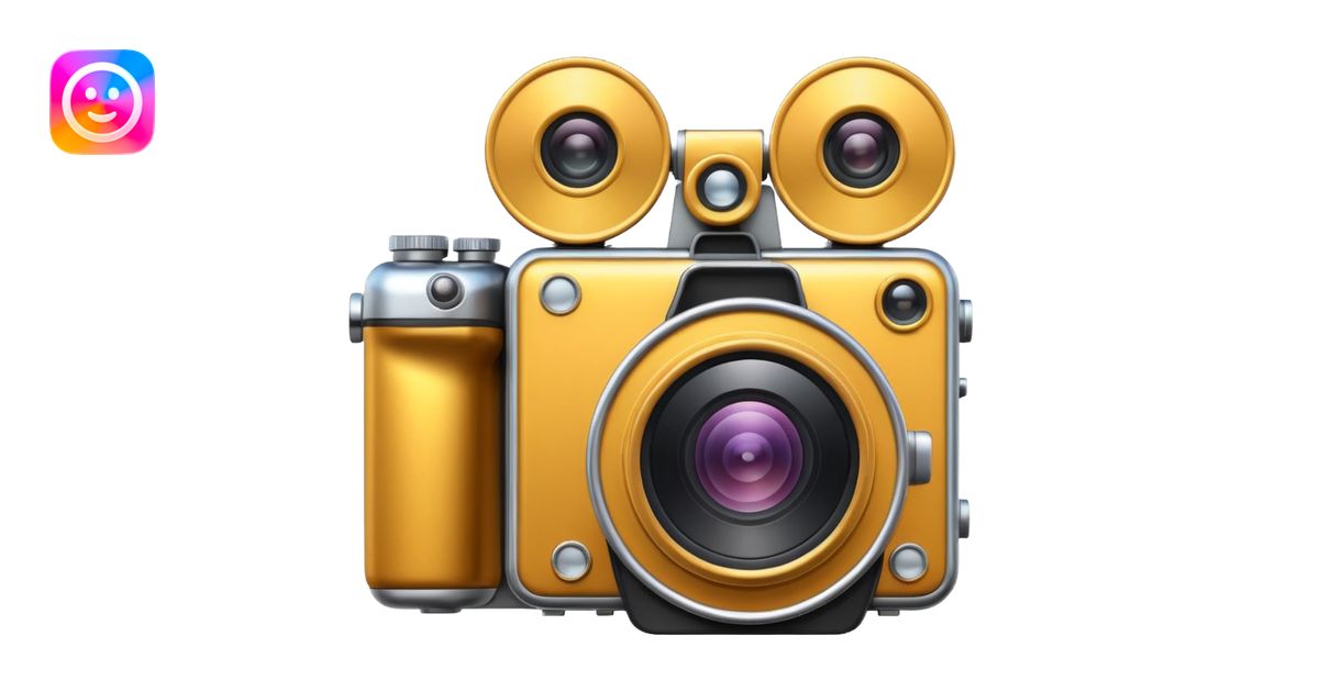Minimal emoji icon of a huge cinematic metalic camera, front view ...