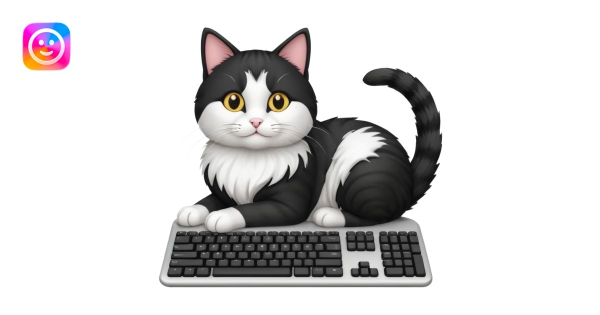 black and white cat laying on computer keyboard emoji | AI Emoji Generator