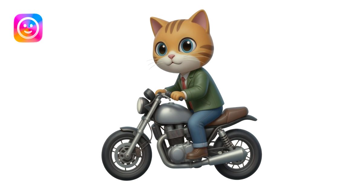 Cat riding on a motorcycle emoji | AI Emoji Generator