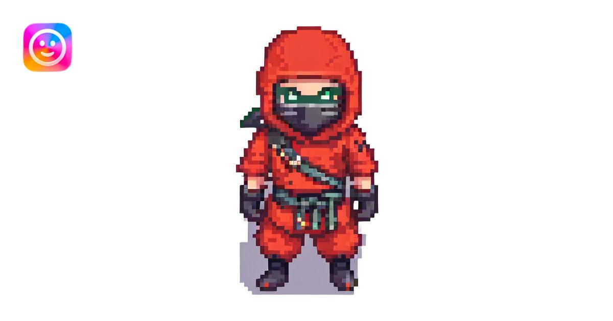 masked ninja, pixel art style, red outfit illustration | AI Emoji Generator