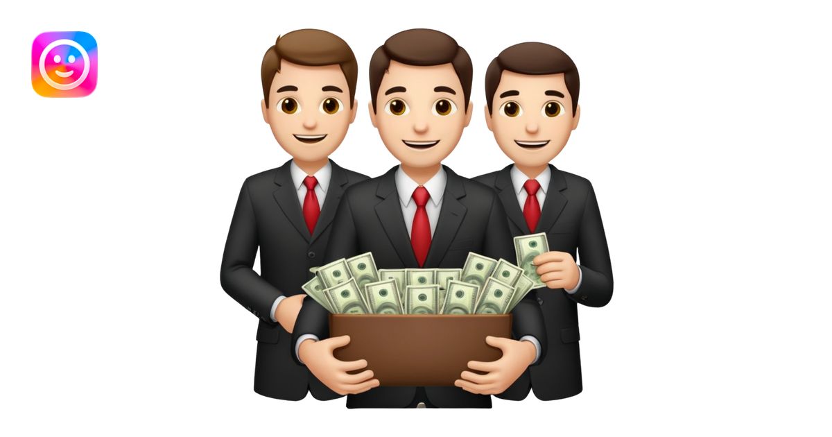 a group businessmen with greedy faceholding so many money emoji | AI ...