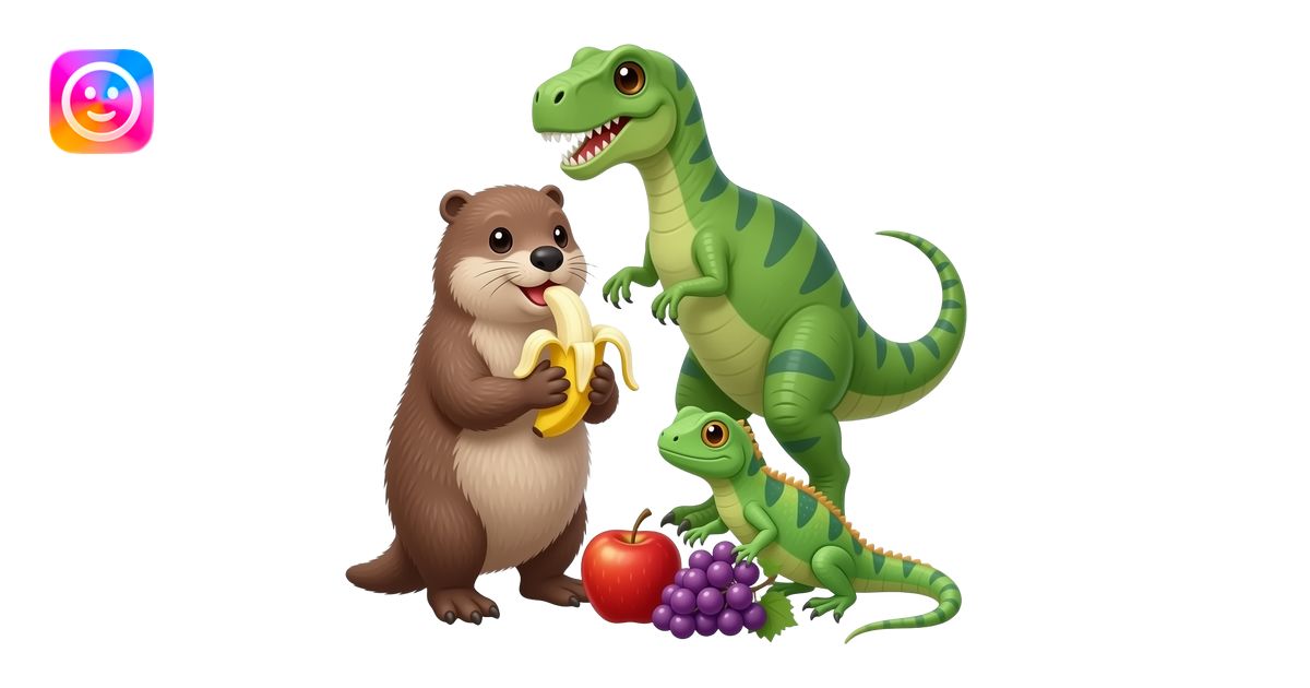 Platypus and dinosaurs and lizards eat banana and Apple and grapes ...