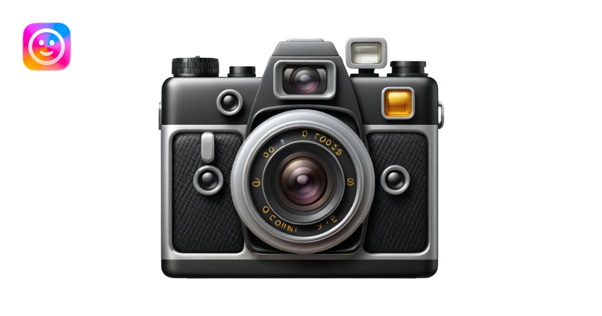 Emoji of a vintage camera, detailed lens, flash effect, photography ...