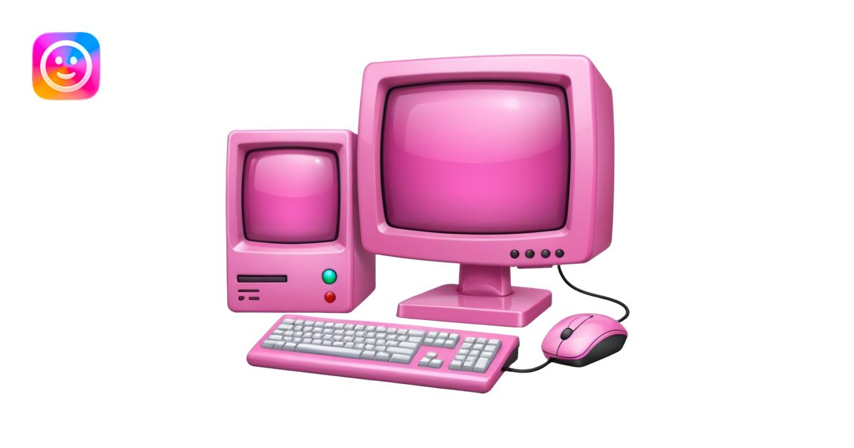 shiny pink translucent 90s computer with CRT monitor, keyboard, PC ...