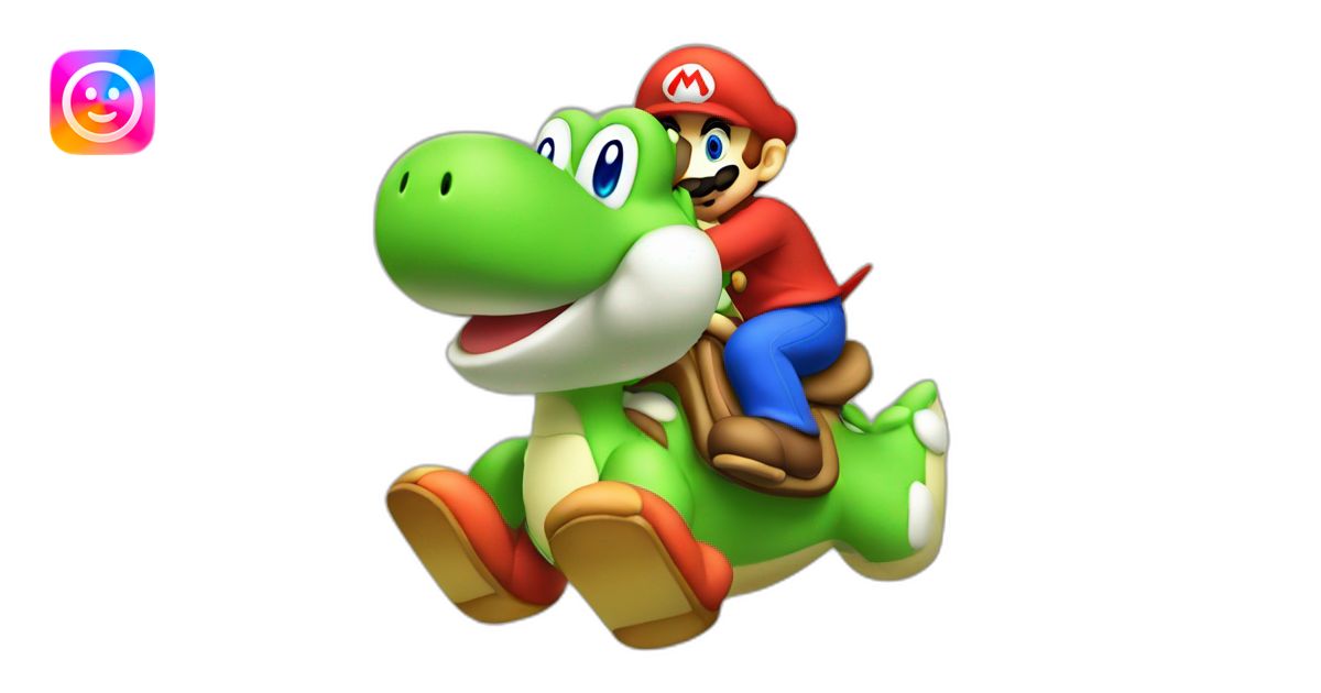 Yoshi riding on Mario emoji | AI Emoji Generator